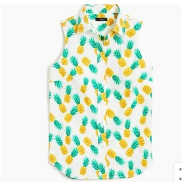 J.Crew Factory Pineapple Print Sleeveless Cotton Poplin Shirt • Tropical Motif - Picture 1 of 3